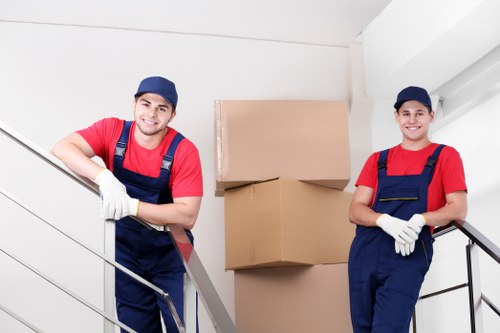 Moving truck and boxes for removals near Norwegian apartments