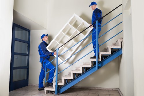 Office removals planning in Norway with packed boxes and office furniture