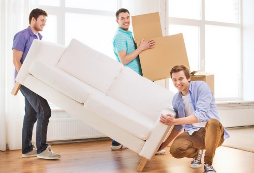 Packed moving boxes and furniture for a local Norwegian relocation